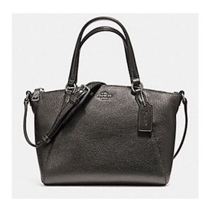 Coach | Mini Kelsey Metallic Gunmetal Gray/Black Leather Satchel/Crossbody EUC